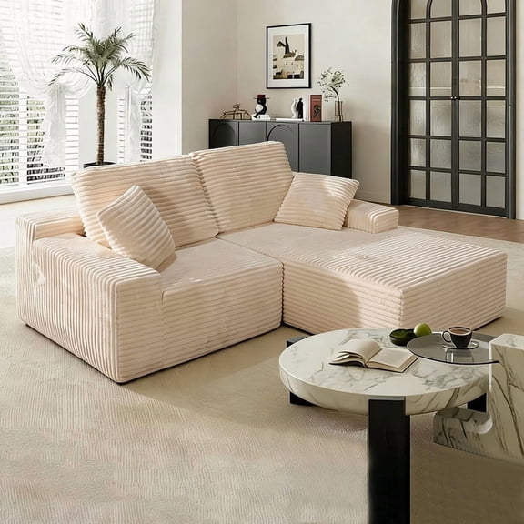 Sonovafurn L-Shaped Couch Corduroy Modular Sectional Sofa, Boneless Cloud Couch with Memory Foam & Pocket Springs for Living room, No Assembly, Beige