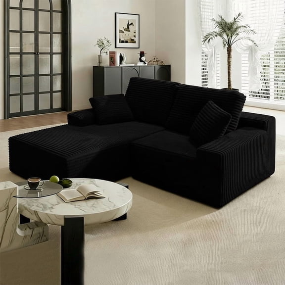 Sonovafurn L-Shaped Couch Corduroy Modular Sectional Sofa, Boneless Cloud Couch with Memory Foam & Pocket Springs for Living room, No Assembly, Black
