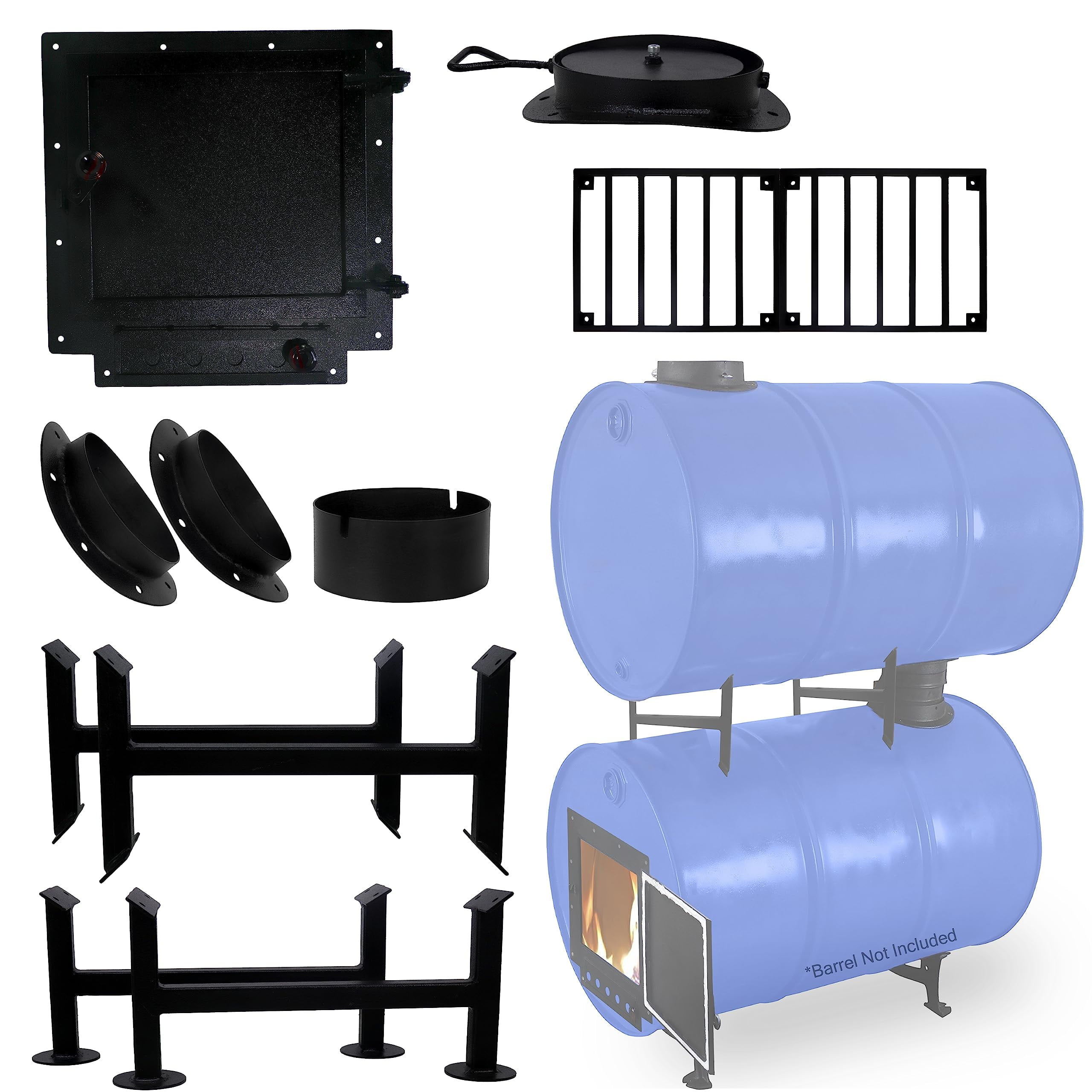 Sonret barrel stove kit with adapter kit & burn barrel grate Perfect