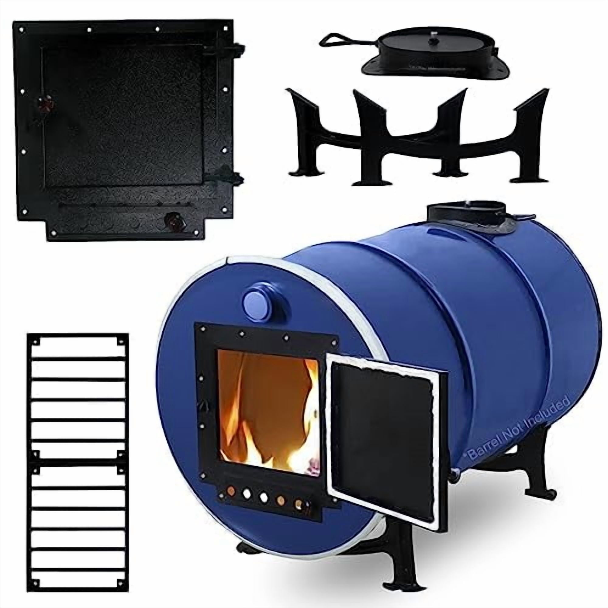 SONRET-Barrel Stove Kit, Perfect For 30 to 55 Gal Drum Wood Stove Kit, Heavy Duty Steel Barrel Camp Stove Kit w/Stove Door & Grate-DIY Oil Barrel Stove Kit Heat for Winters in Workshop, Cabin, Garage
