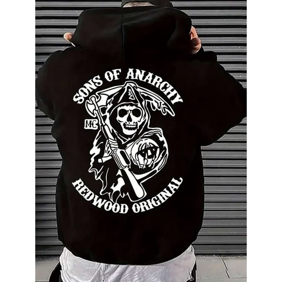 Sons Of Anarchy" Skull And Crossed Pistons Graphic Hoodie - Cotton Blend, Adjustable Drawstring, Soft, Breathable, Lightweight, Black, Sizes S-2XL, Skull Hoodie