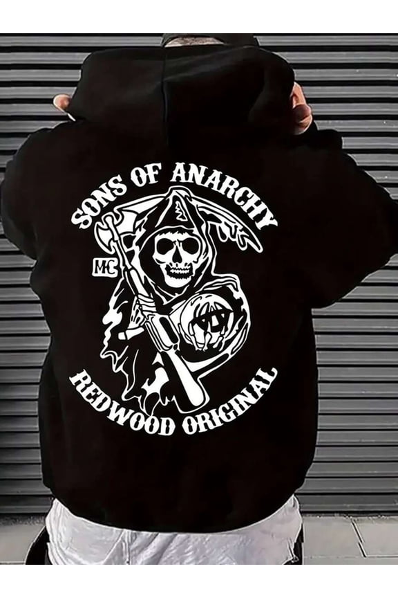 Sons Of Anarchy" Skull And Crossed Pistons Graphic Hoodie - Cotton Blend, Adjustable Drawstring, Soft, Breathable, Lightweight, Black, Sizes S-2XL, Skull Hoodie
