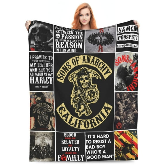 Sons of Gift Anarchy Merch Gifts Stuff Throw Blanket 80x60 Inches, Lightweight Silky Fleece with Fluffy Fuzzy Sherpa for Bed, Sofa,Travel and Camping Birthday Gift Christmas