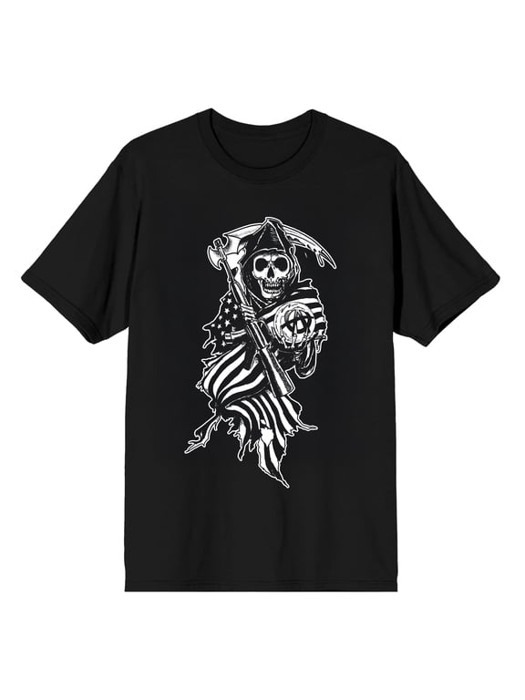 Sons Of Anarchy American Flag Reaper Adult Black Crew Neck Short Sleeve T-shirt-3XL