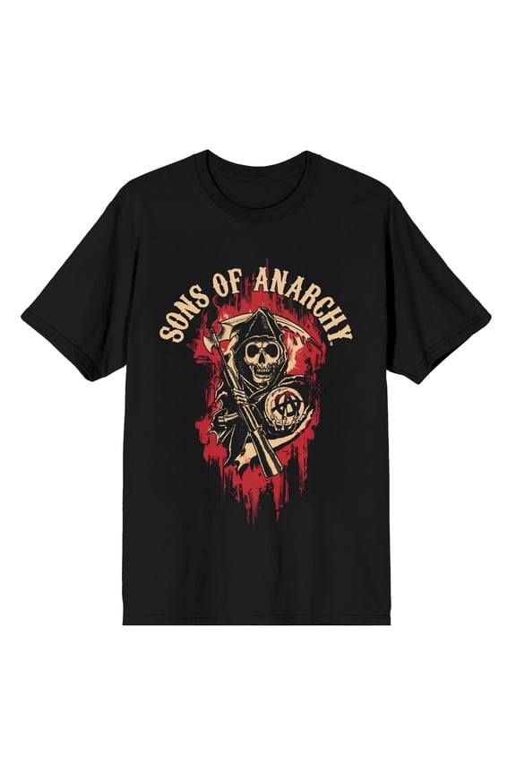 Sons Of Anarchy Red & Gold Reaper Adult Black Crew Neck Short Sleeve T-shirt-XL