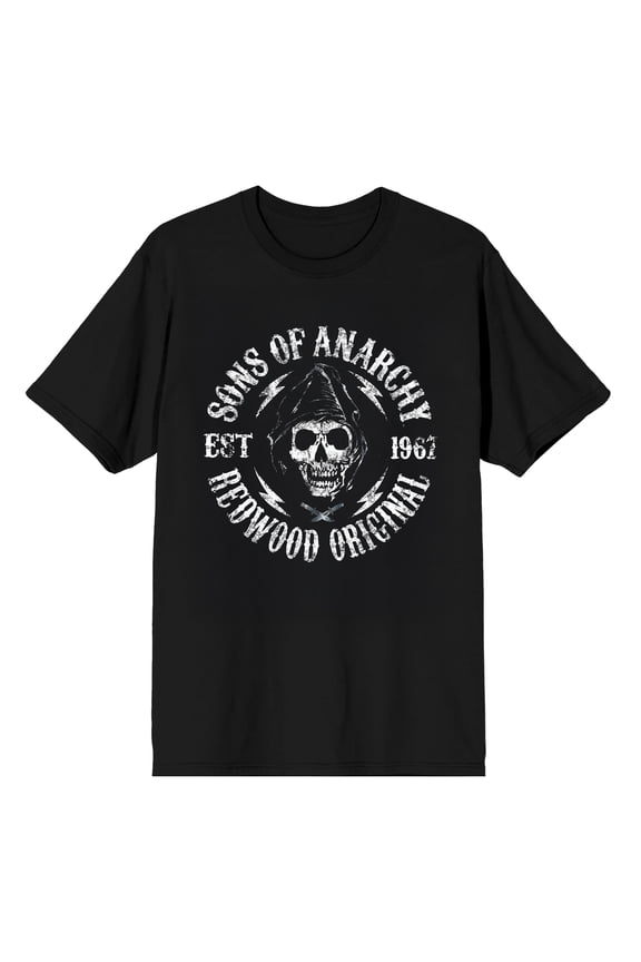 Sons Of Anarchy Redwood Original Est 1967 Adult Black Crew Neck Short Sleeve T-shirt-Large