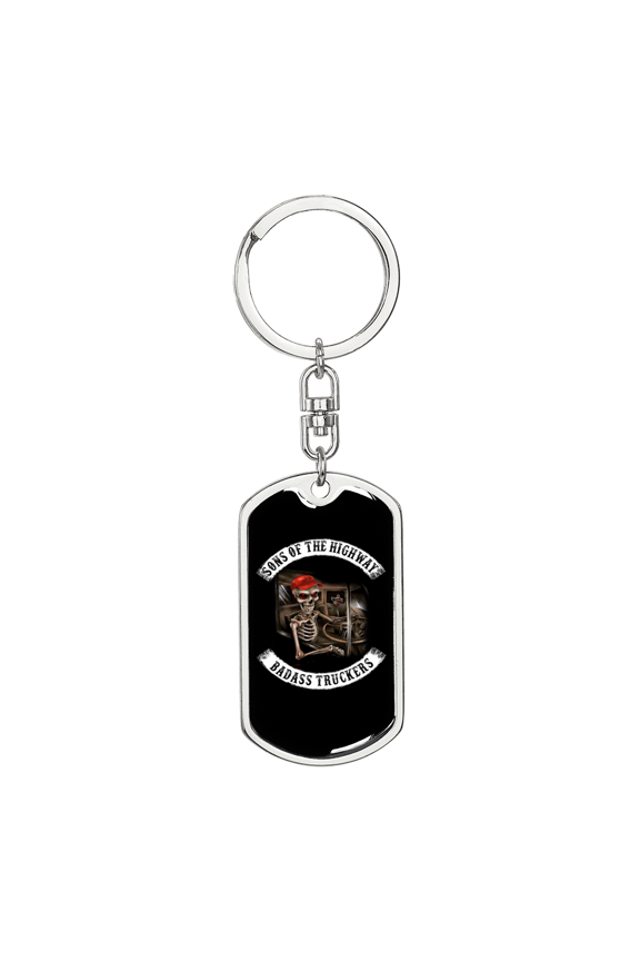 Sons Of The Highway Swivel Dog Tag Keychain Stainless Steel Silver Tone or Gold Tone