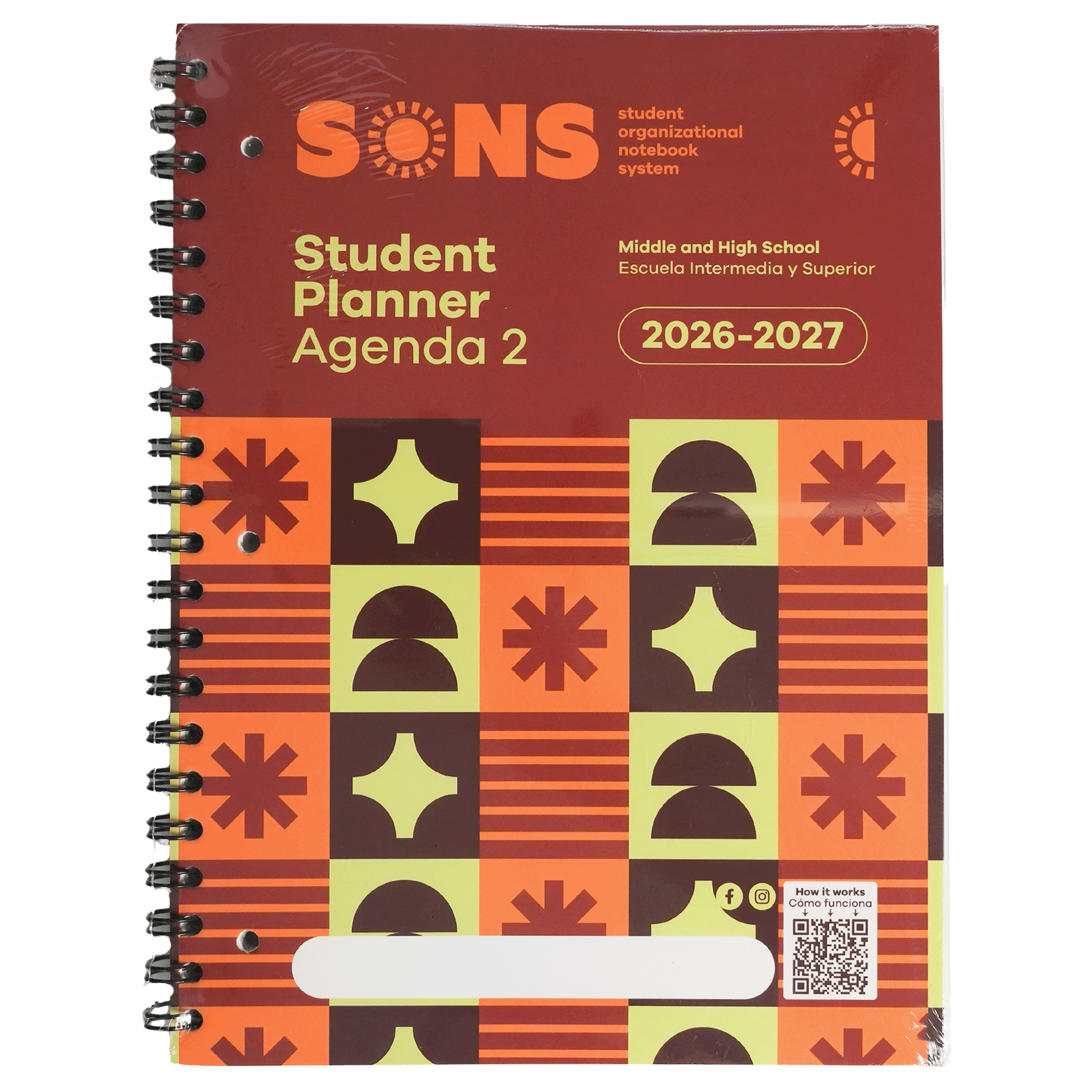 SONS, Student Planner, Middle and High School, Student Organizational Notebook, 10.5in, 2026-2027