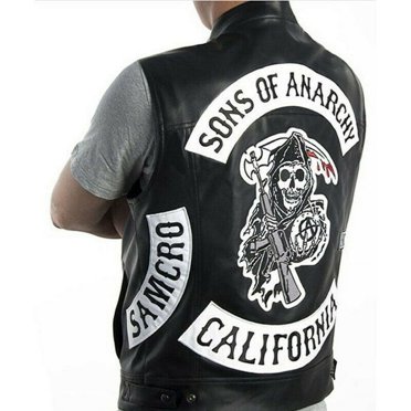 EXCELSIOR INT Men's Leather Biker Vest Anarchy Style Motorcycle Club Vest Solid Black