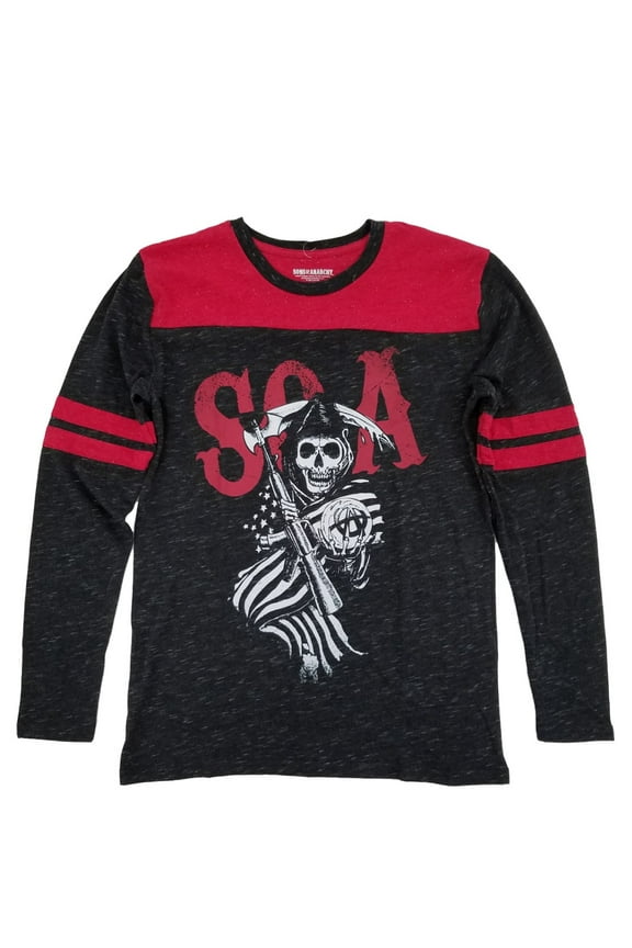 Sons of Anarchy Mens Red & Black Long Sleeve Graphic T-Shirt Small
