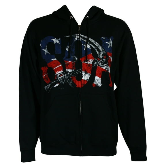 Sons of Anarchy SOA Reaper American Flag Men's Full Zip Hoodie, Black, Medium