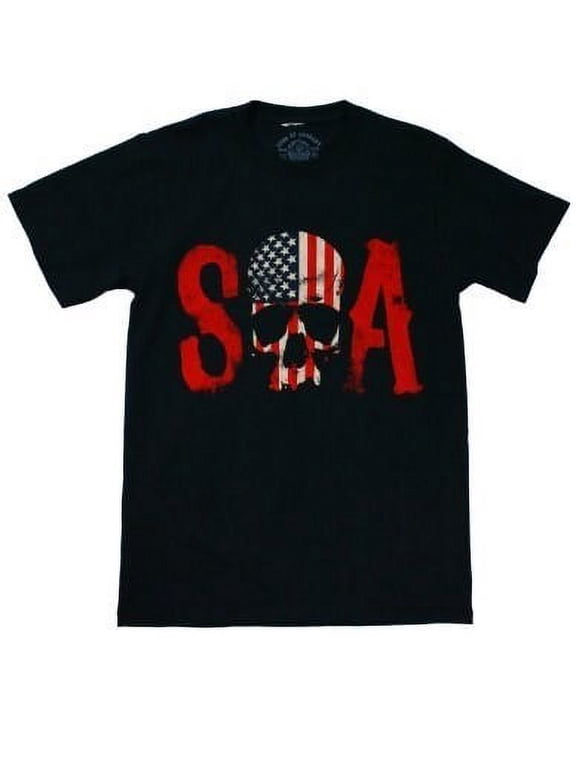 Sons of Anarchy Skull Logo & American Flag Men's T-Shirt, Black, Small
