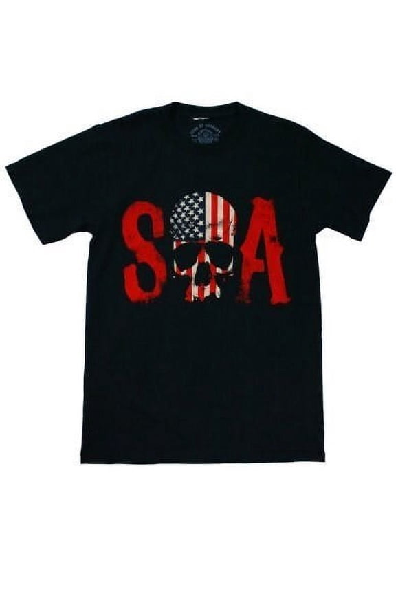 Sons of Anarchy Skull Logo & American Flag Men's T-Shirt, Black, Small