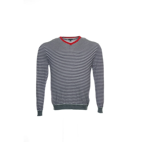 Sons of Intrigue Light Gray Horizontal Striped V-Neck Sweater , Size Large