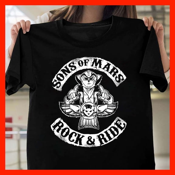 Sons of Mars Rock & Ride T-Shirt - Vintage Biker Graphic Tee - Cool Motorcycle Rider Apparel X806, for men and women, Extended Sizes Up to 5XL
