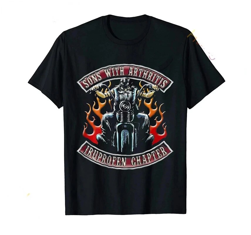 Sons with Arthritis Ibuprofen Chapter Funny Biker Skull T Shirt Black