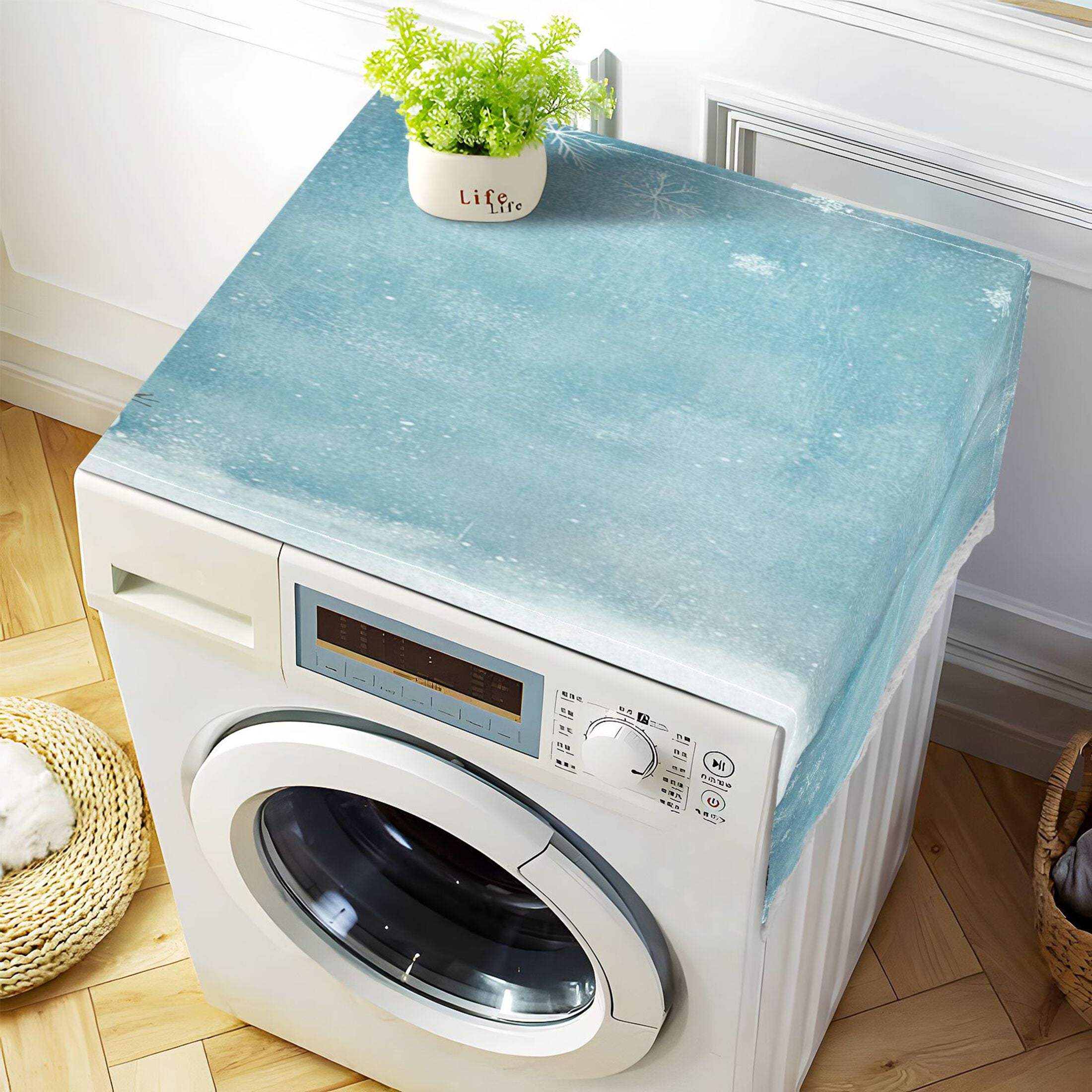 A SonwmanWasher and Dryer Covers Dust-Proof and Oil Resistant Fridge Cover with 4 Storage Pockets Washing Machine Top Cover for Laundry Kitchen Home 51.2 x 22 In