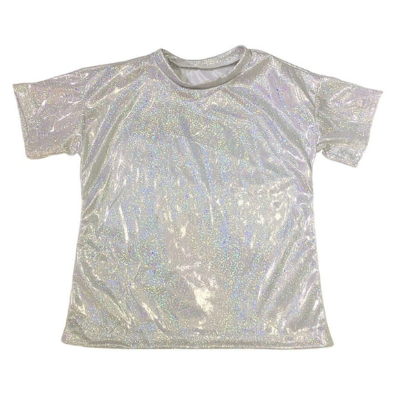 SonxaHe Big Boy Girl Dance Shirt Spark Sequins Loose Short Sleeve Top Kids Party Stage Cozy Streetwear Tshirts Silver,Sized 13-14