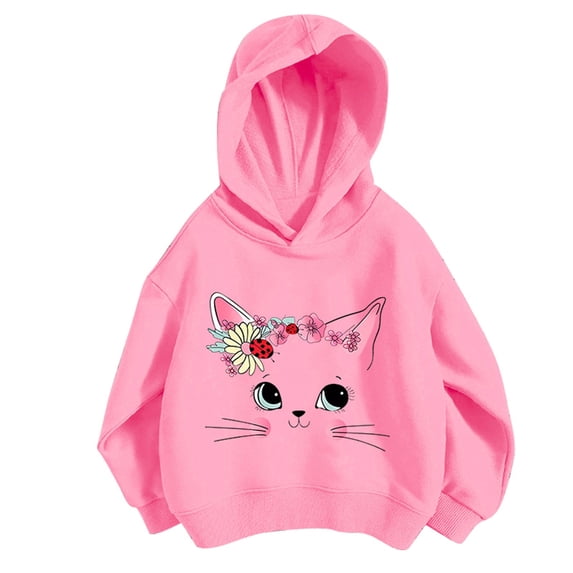 SonxaHe Big Boy Girl Hoodie Long Sleeve Cartoon Animal Prints Loose Pullover Thin Hooded Sweatshirt Pink,Sized 7-8