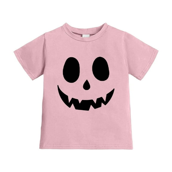 SonxaHe Big Boy Girl Tshirt Halloween Pumpkin Face Print Short Sleeve Party Holiday Comfy Casual T-Shirt Pink,Sized 8-9