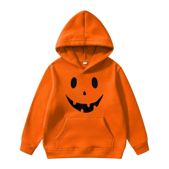 SonxaHe Big Boy' Hooded Sweatshirt Halloween Face Print Long Sleeve Soft Fleece Active Casual Hoodie Orange,Sized 11-12