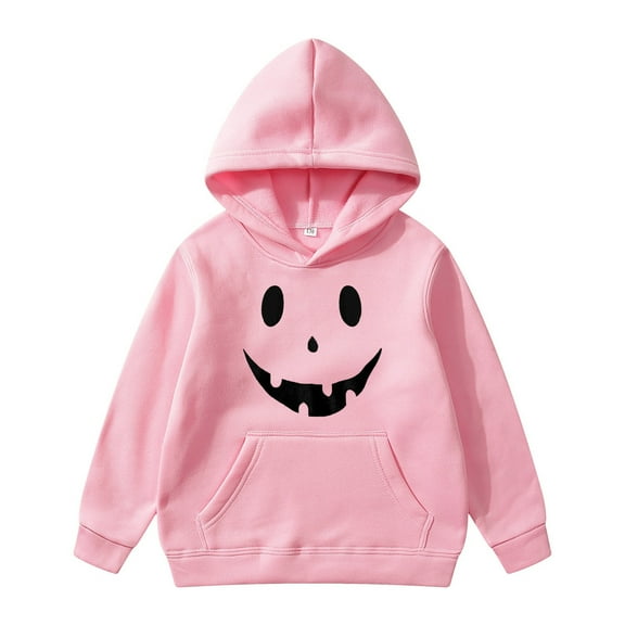SonxaHe Big Boy' Hooded Sweatshirt Halloween Face Print Long Sleeve Soft Fleece Active Casual Hoodie Pink,Sized 9-10