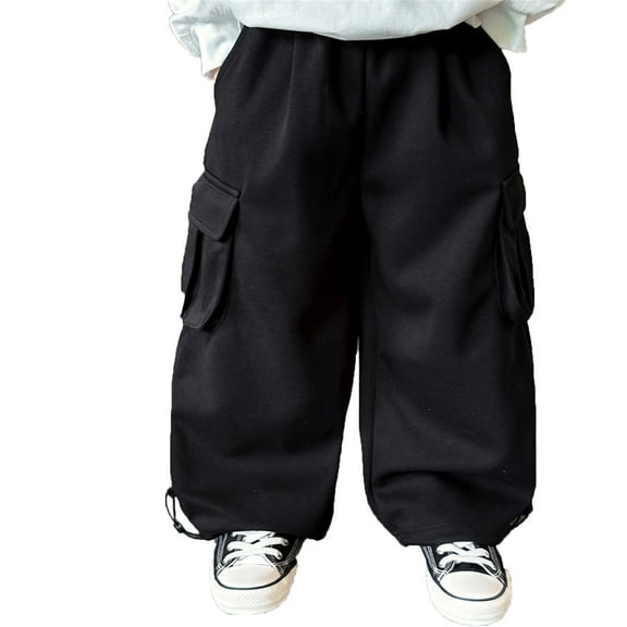 SonxaHe Big Boy Pants Elastic Waist Straight Leg Trousers with Pockets Kids Autumn Comfy Oversized Pants Black,Sized 9-10
