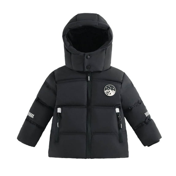 SonxaHe Big Boy Puffer Coat Warm Thickened Zip Hooded Outerwear Stylish Quilted Winter Windproof Down Coats Black,Sized 11-14
