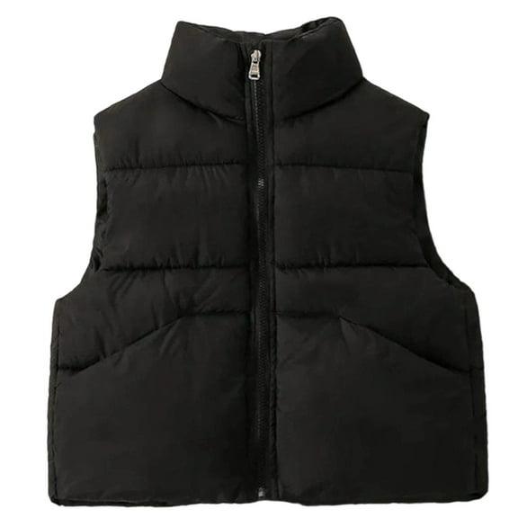 SonxaHe Big Boy Puffer Vest Winter Warm Padded Quilted Sleeveless Jacket with Stand Collar for Kids Outdoor Black,Sized 10-11