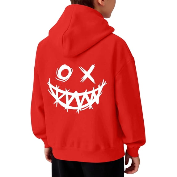 SonxaHe Big Boy's Hoodie Fleece Cartoon Graphic Hooded Top with Pocket Streetwear Sports Active Hoodie for Kids Red,Size 11-12