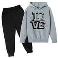 thumbnail image 1 of SonxaHe Big Boy's Outfits Letter Print Long Sleeve Hoodie Sweatpants Kids Sports Fall Winter Outfit Set Gray,Sized 11-12, 1 of 2