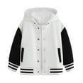 thumbnail image 1 of SonxaHe Big Boys Bomber Jacket Color Block Button Hooded Streetwear Autumn Spring Waterproof Jackets White,Sized 9-10, 1 of 5