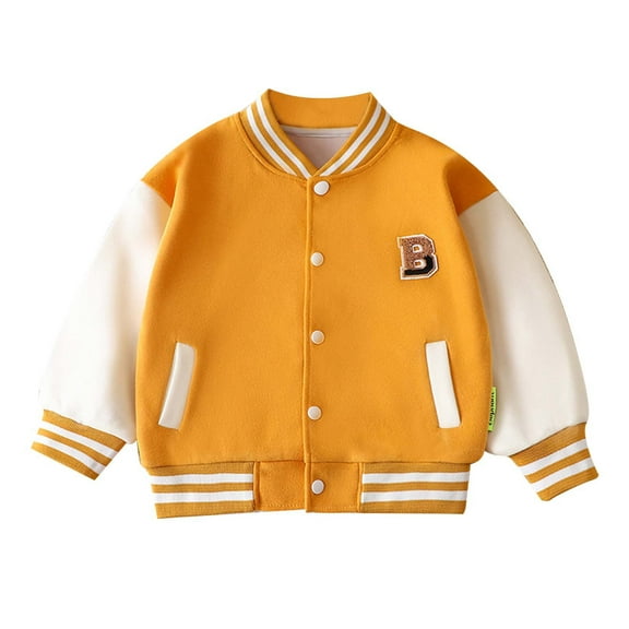 SonxaHe Big Boys Girls Bomber Jacket Patchwork Long Sleeve Warm Thickened School Autumn Winter Outwear Jacket Yellow,Sized 8-9