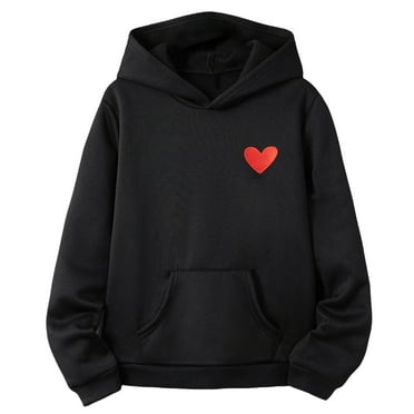 SonxaHe Big Boys Girls Hooded Sweatshirt Heart Graphic Long Sleeve Hoodies Child Outdoor Breathable Activewear Hoodies Black,Size 12-13 Y