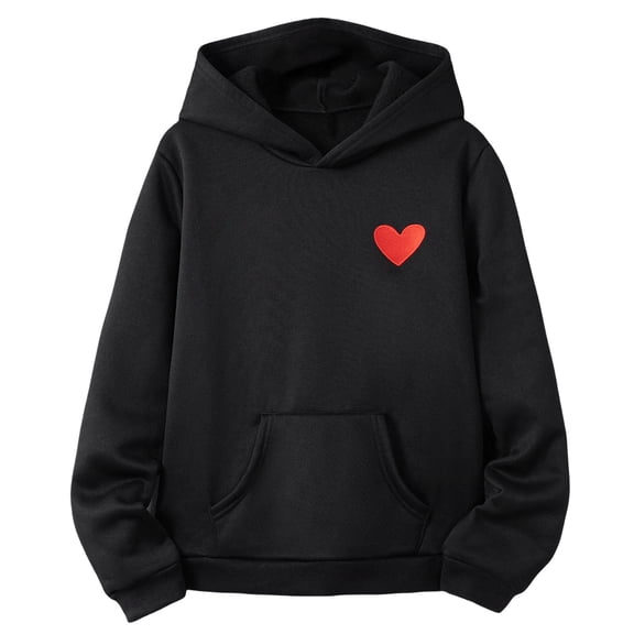 SonxaHe Big Boys Girls Hooded Sweatshirt Heart Graphic Long Sleeve Hoodies Child Outdoor Breathable Activewear Hoodies Black,Size 12-13 Y