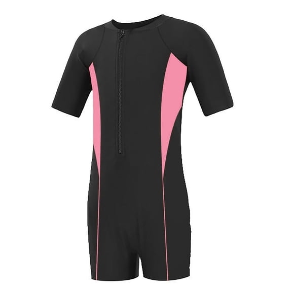 SonxaHe Big Boys' Girls' Swimsuit Zip-Up One Piece Surfing Suit Upf 50+ Sun Children Quick Dry Unisex Training Diving Suit Pink,Size 12-16 Y
