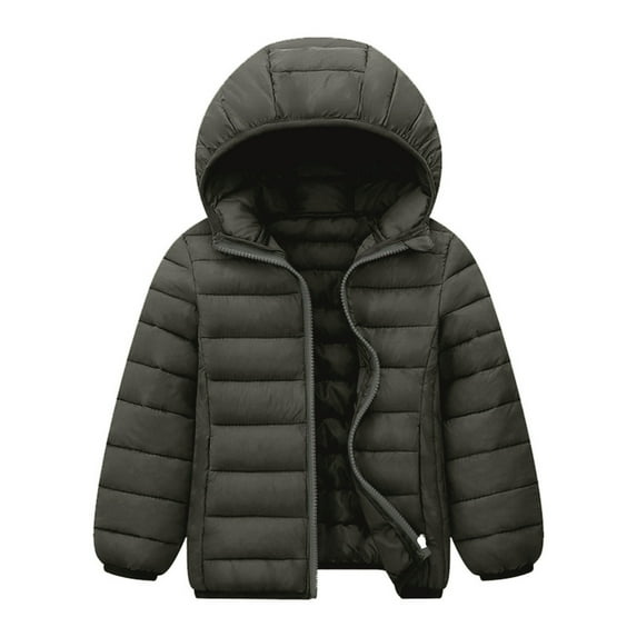 SonxaHe Big Boys Girls Winter Coat Soild Zipper Quilted Hooded Coats Kids Lightweight Warm Windproof Puffer Coat Gray,Sized 9-10