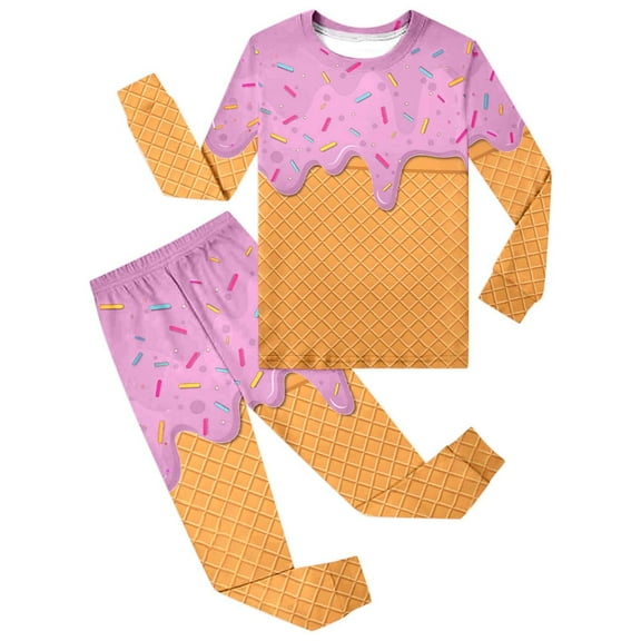 SonxaHe Big Boys Outfit Set Ice Prints Long Sleeve Tshirt Pants Children Comfy Loose Thin Sleepwear Outfit Set Pink,Sized 9-10
