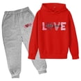 thumbnail image 1 of SonxaHe Big Boys Outfit Set Valentine's Day Letter Printed Hooded Sweatshirt Pants Cozy Athletic School Casual Outfits Gray,Sized 11-12, 1 of 2