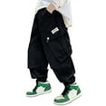 thumbnail image 1 of SonxaHe Big Boys Pants Warm Drawstring Elastic Joggers Loose Sports Winter Cargo Sweatpants Black,Sized 8-9, 1 of 7