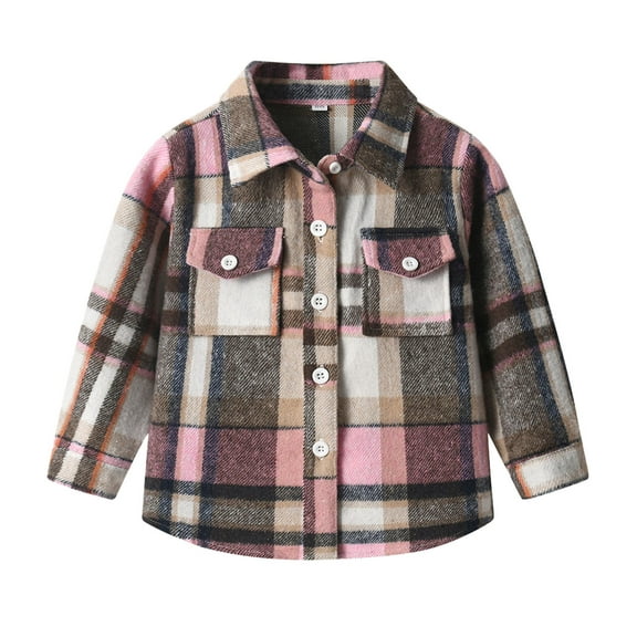 SonxaHe Big Boys Shirts Long Sleeve Plaid Button Up Loose Cozy Casual Autumn Winter Jacket with Pocket Pink,Sized 12-13