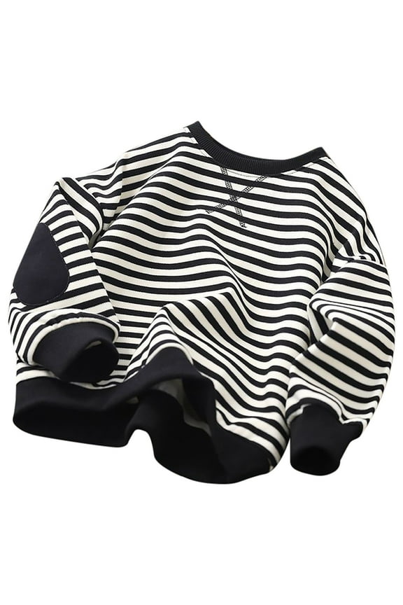Big Boys Sweatshirts Striped Long Sleeve Color Block Pullover Casual Loose Fall Winter Sweater Black,Sized 9-10