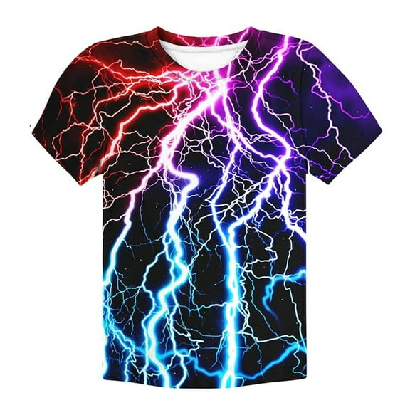 SonxaHe Big Boys' T Shirt Short Sleeved Lightning 3D Print Tee Kids Soft Comfy Loose Casual Tshirt Purple,Sized 13-14
