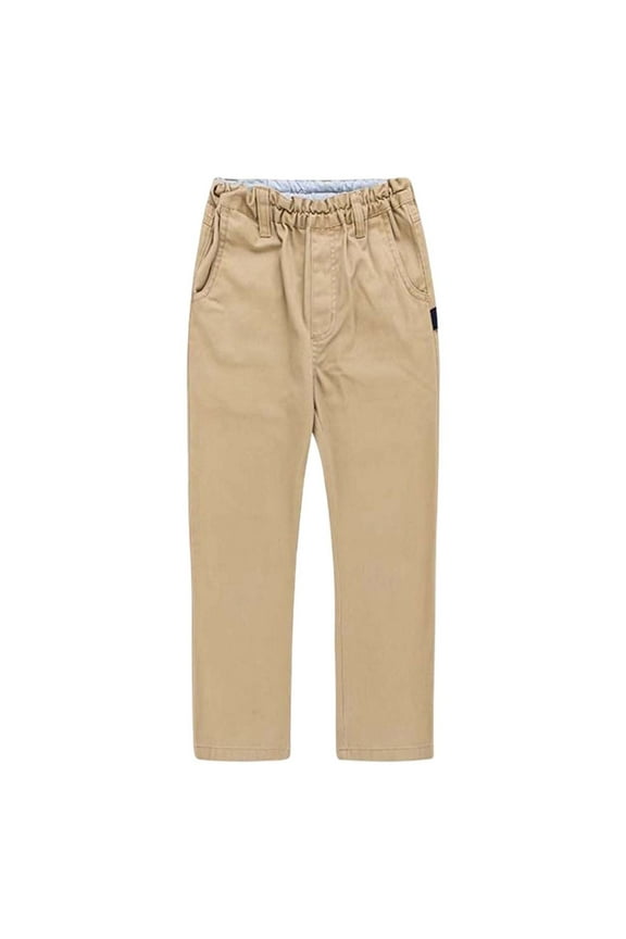 Big Boys' Uniform Pants Stretch Waist Straight Leg Trousers Kids School Wear Active Pants Beige,Sized 11-12