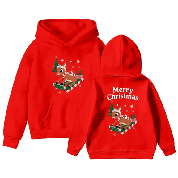 SonxaHe Big Girl Boy Hoodies Christmas Cartoon Print Long Sleeved Sweatshirt Kids Soft Holiday Party Casual Hoodies Pink,Sized 11-12