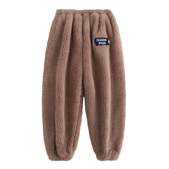 SonxaHe Big Girl Boy Pants Elastic Waist Fuzzy Pajama Pants Child Unisex Winter Warm Comfy Pants Brown,Sized 10-12