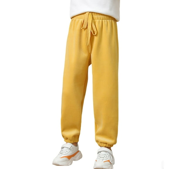 SonxaHe Big Girl Boy Pants Lined Thickened Warm Loose Wide Leg Trousers Kids Soft Comfy Casual Pants Yellow,Sized 10-11