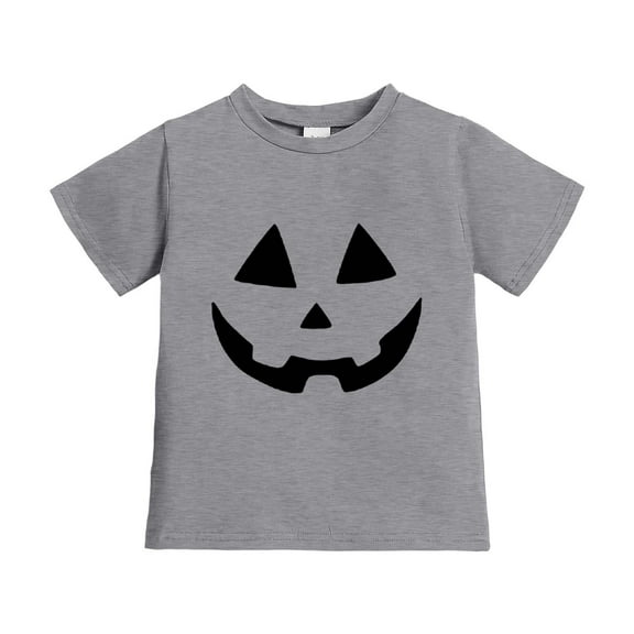 SonxaHe Big Girl Boy T Shirt Halloween Pumpkin Face Print Short Sleeve Tshirt Holiday Party Comfy Tee Gray,Sized 7-8