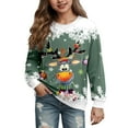 thumbnail image 1 of SonxaHe Big Girl' Christmas Sweatshirt Reindeer Print Long Sleeve Cozy Stylish Winter Holiday Party Loose Sweatshirts Green,Sized 13-14, 1 of 3