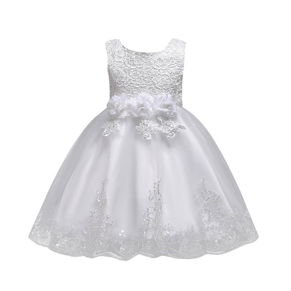 SonxaHe Big Girl Dress Elegant Floral Embroidery Sleeveless Tulle Dress Kids Wedding Birthday Pageant Evening Gown White,Szie 7-8 Y